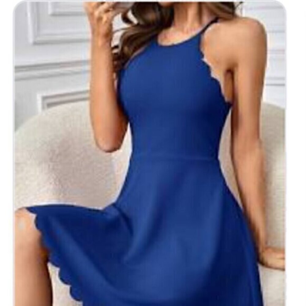 Lost April Slip Dress Womens Size Small Royal Blue Sleeveless Belted Lined‎ Mini